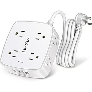 YISHU via AMZ ETL 6 Ft Surge Protector Power Strip - 8 Widely Outlets with 4 USB Ports, 3 Side Outlet Extender with 6 Feet Extension Cord, $9 FS PRIME
