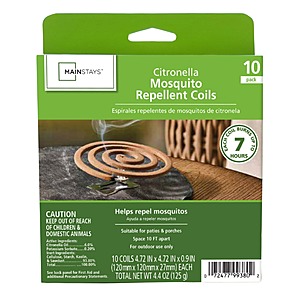 10-Pk Mainstays Citronella Outdoor Mosquito Repellent Coils