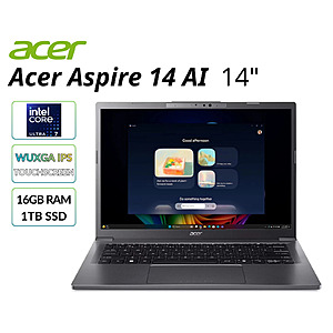Acer Aspire 14 AI Laptop 14" WUXGA Core Ultra 7 256V ARC 140V 16GB RAM 1TB SSD $549.99