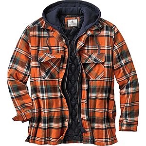 Legendary Whitetails Mens Plaid Flannel Shirt Jacket Quilted Hood Polyfill Insulated Shacket, Slate Hatchet Pl