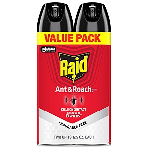 2-Ct 17.5-Oz Raid Ant & Roach Killer (Fragrance-Free) $6.20 w/ S&S