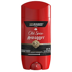 3.4-Oz Old Spice Men's Antiperspirant Solid Deodorant (Swagger w/ Cedarwood) $3.80 w/ S&S