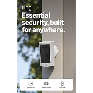 Ring Outdoor Cam 2K (newest model), Battery, Home or business security, Wide-Angle Retinal 2K Video, 6x Enhanced Zoom, Night Vision, White $49.99