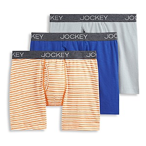 3-Pack Jockey Men's StayNew Cotton Blend Boxer Briefs (S, Blue/Orange/Gray) $3.65 
