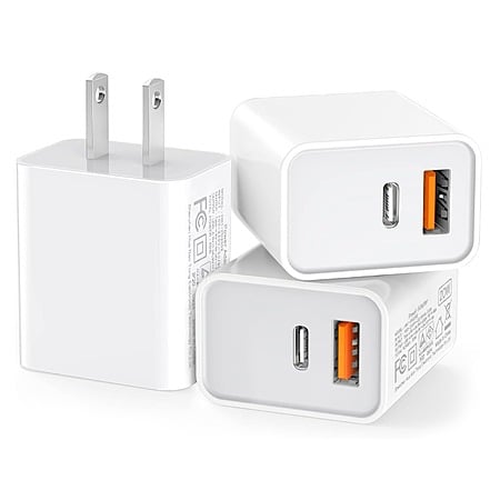 3 Pack USB C Wall Charger, 20W Durable Dual Port QC+PD 3.0 Power Adapter, Double Fast Plug Charging Block for iPhone 14/15/16/17 Pro/Pro Max/Plus, XS/XR/X,  $13.72
