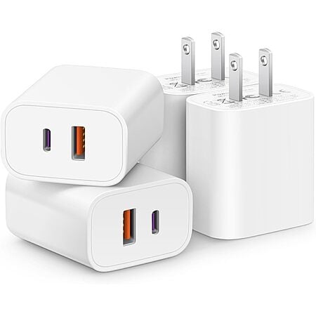 [4 Pack] USB C Charger Block Fast Charging Multiport Adpater [PD 20W USB-C & QC 3.0 USB-A Port] for iPhone 17/16/15/14/13/12/11/X/8, iPad, Galaxy, Google & More $9.98