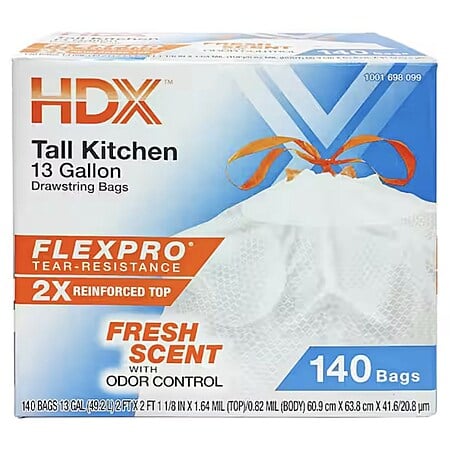 HDX FlexPro 13 Gallon Fresh Scent Tall Kitchen Trash Bag (140-Count) Home Depot $9.97