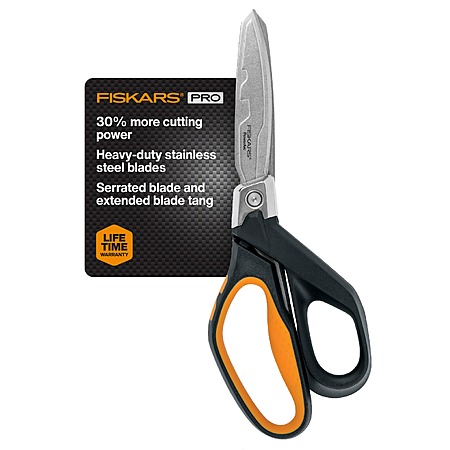 Fiskars Pro PowerArc Shop Shears, Heavy Duty Stainless Steel Scissor, 10 in, Orange/Black