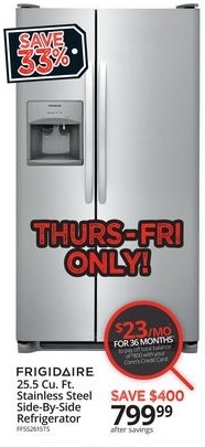 Conns Black Friday: Frigidaire 25.5 cu ft Stainless Steel Side-by-Side Refrigerator for $799.99