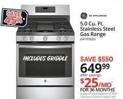 Conns Black Friday: GE 5.0 cu ft Stainless Steel Gas Range for $649.99