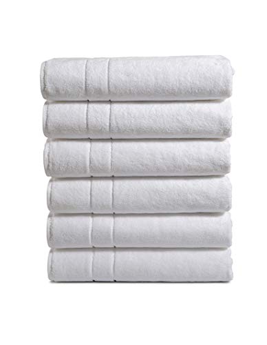 AmazonCommercial 100% Turkish Cotton Bath Towel Set - Pack of 6, 30 x 56 Inches, 650 GSM, White $23.86