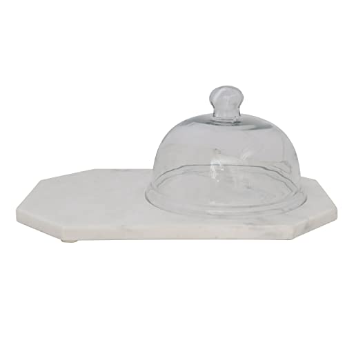Bloomingville White Marble Serving Glass Cloche Tray, 15" L x 10" W x 6" H $17.44