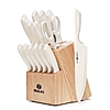 NULAS Knife Set, 14-Piece with Built-in Sharpener, Non-Stick Coated High Carbon Stainless Steel Knife Block Set, Dishwasher Safe, Cream - $23.99 AC