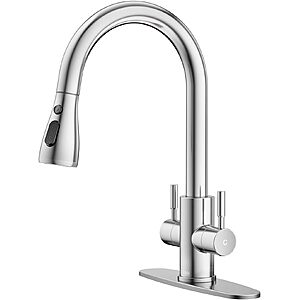 Hurran Kitchen Sink Faucet with Pull Down Sprayer, Brushed Nickel $25.99 after coupon