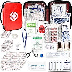 First Aid Kit 300PCS Car Home Camping Essentials Red 1st Aid $9.99 after coupon
