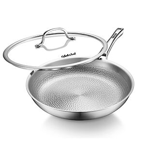 Titanium 12 Inch Non-Toxic Paella Pan with Lid | Titanium Hammered Pro skillet,PFAS/PFOA/PTFE Free Cookware, Dishwasher&Oven Safe - $39.99 AC