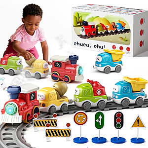 Dimoarch Train Set Toy for Toddler, Electric Train Track Play Set with Steam, Light & Music $21.99 after coupon