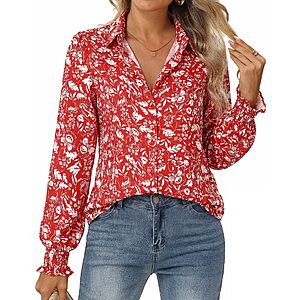 GRACE KARIN Women's Fall Boho Floral Button Down - $9.99 AC