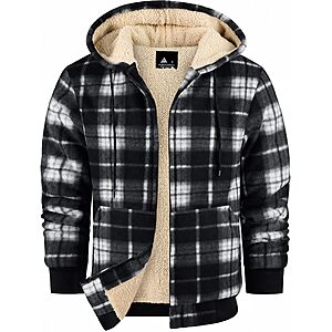 ZITY Heavy Thick Hoodies for Men Plaid Flannel Sherpa Lined Zip Up Coat - $19.79 - $26.39 AC