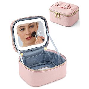 Mini Makeup Bag with LED Mirror, Rechargeable Portable Makeup Case - $12.99 AC
