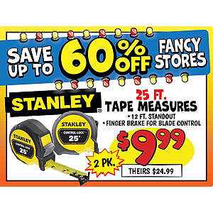 Ollie's Daily Deal - 2-pack of 25-foot Stanley tape measures $10