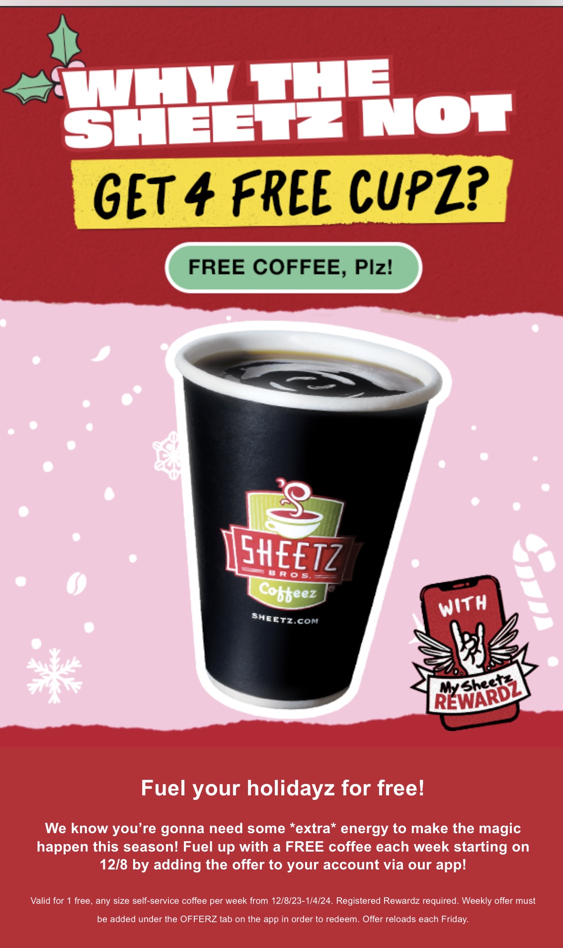 Free Sheetz Coffee, one per week - 12/8/23-1/4/24