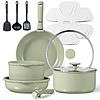 Carote 16-Piece Ceramic Nonstick Cookware Set, Pots and Pans Set with Detachable Handle, Induction Compatible, Oven &amp;amp; Dishwasher Safe, Sage Green $49.99