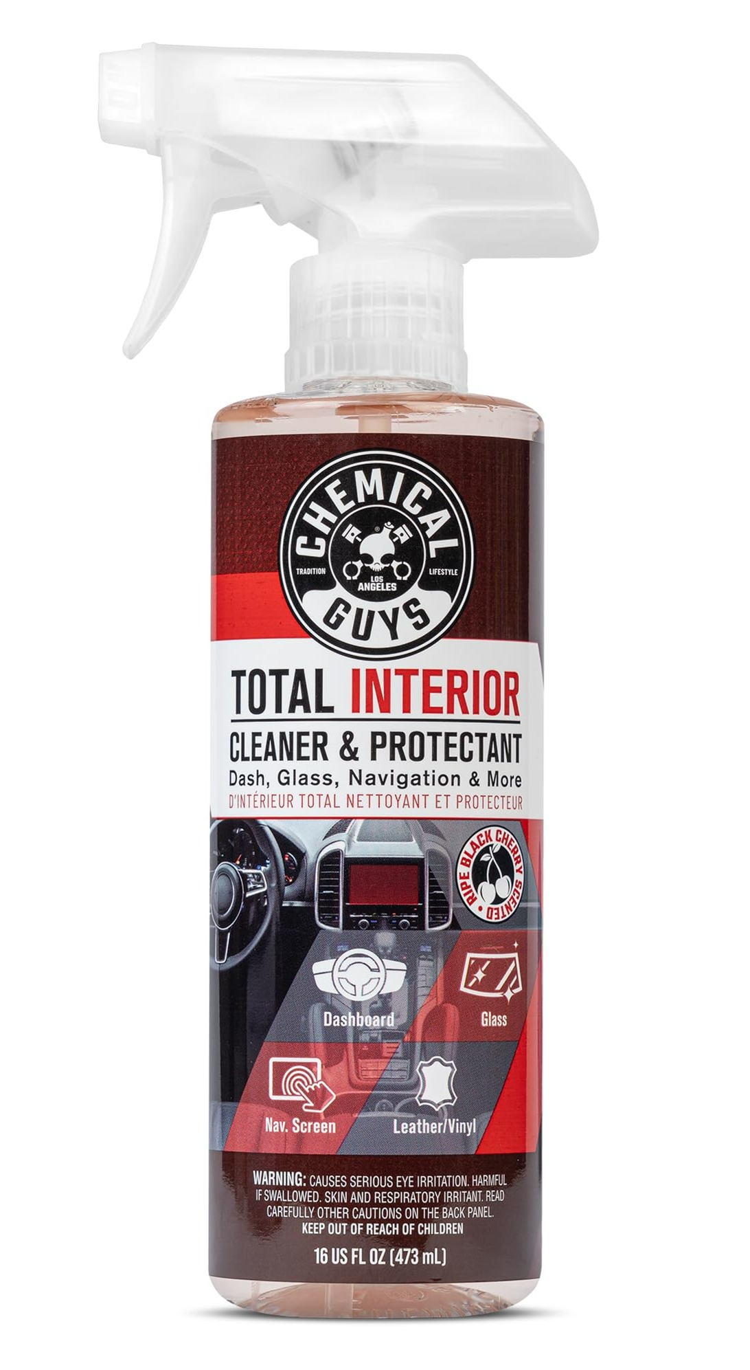 Chemical Guys SPI22516 Total Interior Cleaner & Protectant (Safe on Dash, Leather, Vinyl, Plastics, Trim, Glass, Fabric & More), 16 fl oz (Black Cherry Scent Pack of 2) $11.99