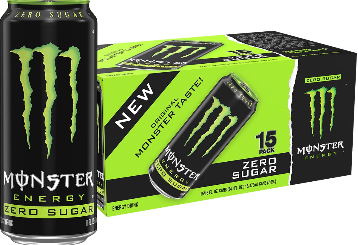 Monster Energy Zero Sugar, Green, Original, Low Calorie Energy Drink, 16 Fl Oz (Pack of 15) Amazon
