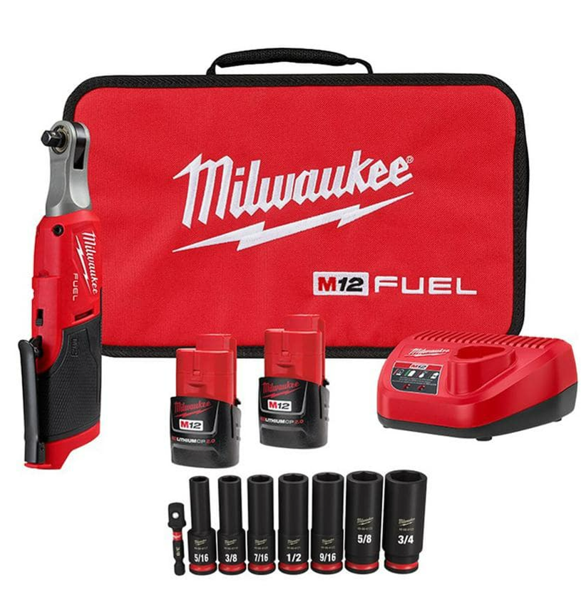 Milwaukee M12 FUEL 12V Cordless High Speed 3/8 in. Ratchet Kit w/Impact