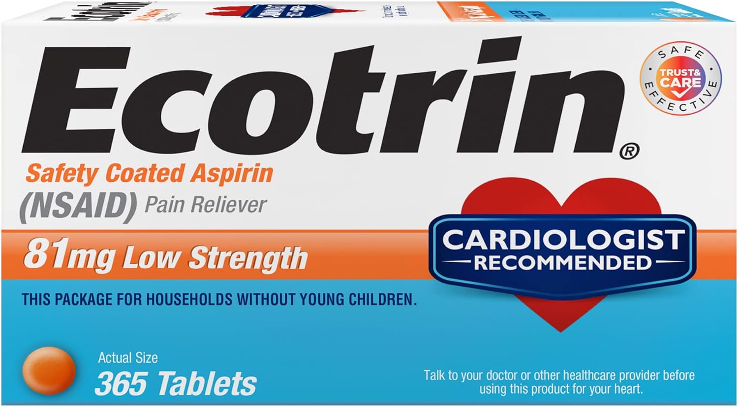 $7.59 /w S&S: Ecotrin Low Strength Aspirin, 81mg Low Strength, 365 Safety Coated Tablets Amazon