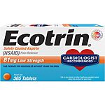 $7.59 /w S&amp;S: Ecotrin Low Strength Aspirin, 81mg Low Strength, 365 Safety Coated Tablets Amazon