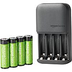 Amazon Basics 4-Bay Battery Charger + 4 AA 2000mAh Rechargeable NiMH Batteries $9.90
