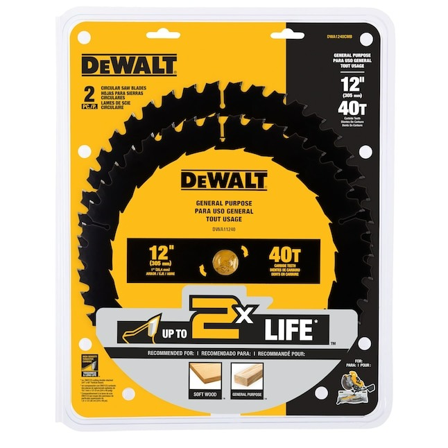 Dewalt 10in; 12in; 40t carbide tooth circular saw blades  2 pack for $19.98 in store at Lowes ymmv