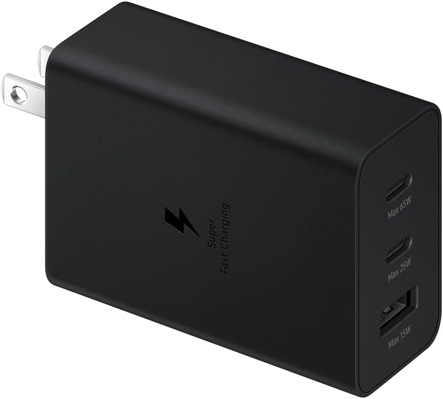 Amazon.com: Samsung 3-Port Super Fast Charging Wall Charger, 1x USB-C 65W, 1x USB-C 25W, 1x USB-A 25W, Max capacity 65W (Cable not included) $29.32