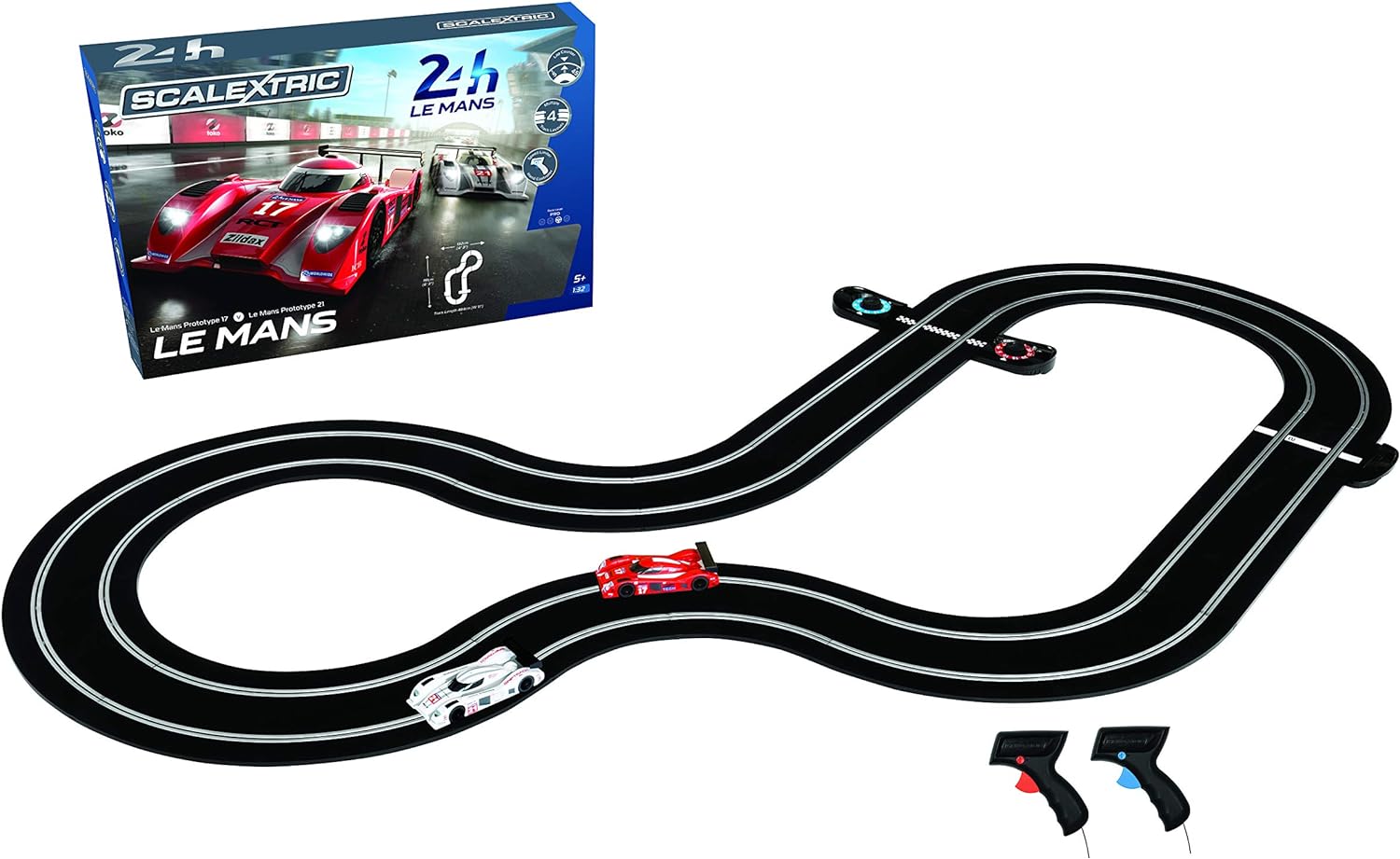 Scalextric C1368T 24 Hr Le Mans Sports Cars Slot Car Analog 1:32 Race Track Set, Red/ White/ Black $116.78 Amazon