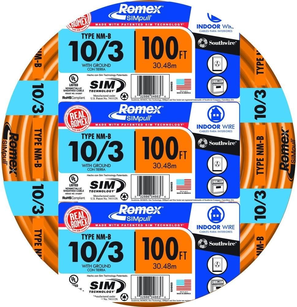 $142.65: 100' Southwire 10/3 Gauge Romex SIMpull NM-B Indoor Electrical Cable Amazon