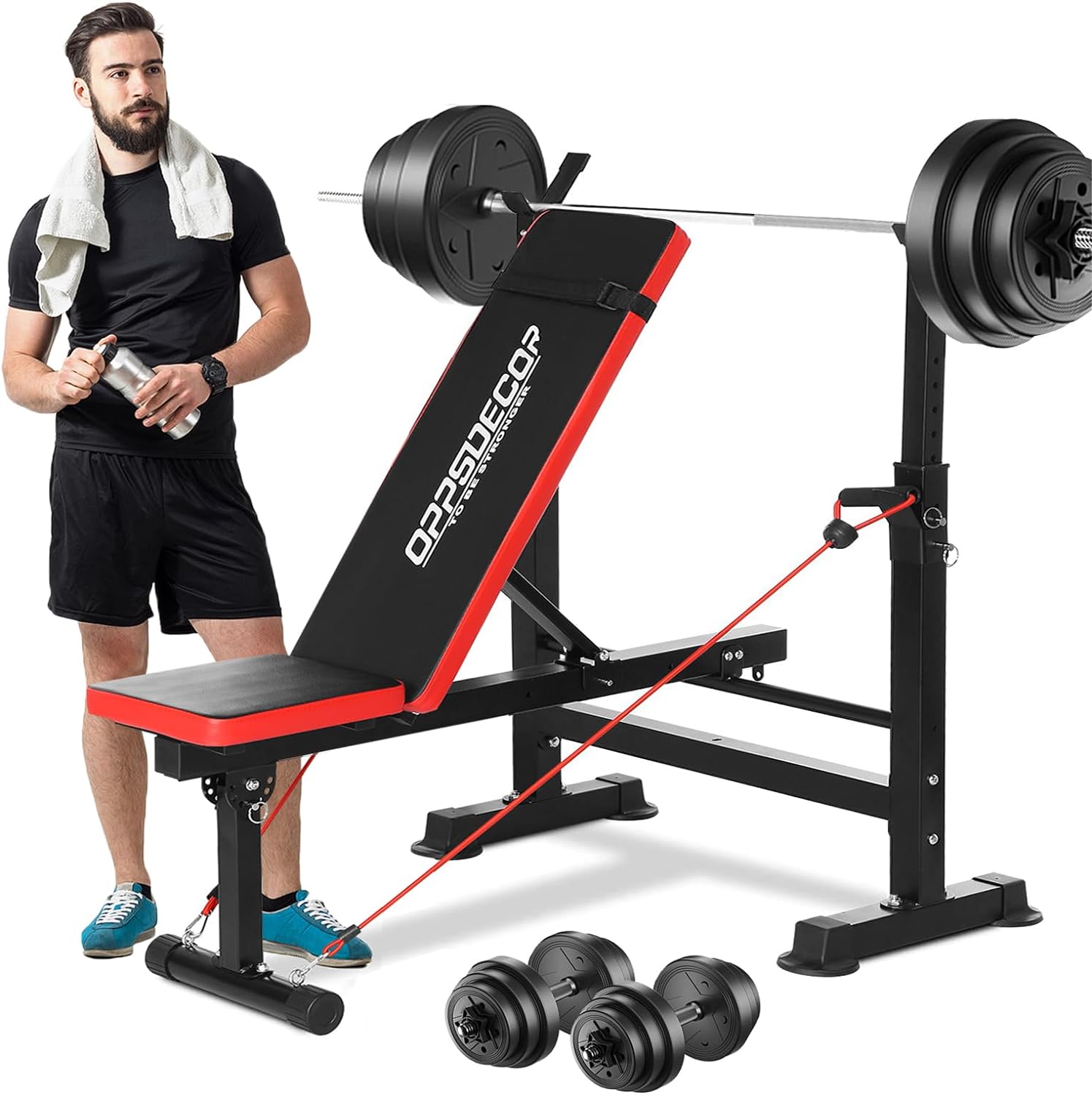 OPPSDECOR 6 in 1 600lbs Weight Bench Set with Squat Rack $95.99