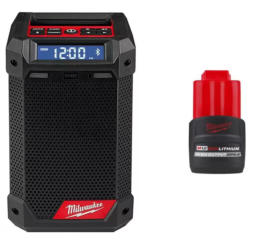 M12 12V Lithium-Ion Cordless Bluetooth/AM/FM Jobsite Radio with M12 12V Lithium-Ion CP High Output 2.5Ah Battery Pack $149