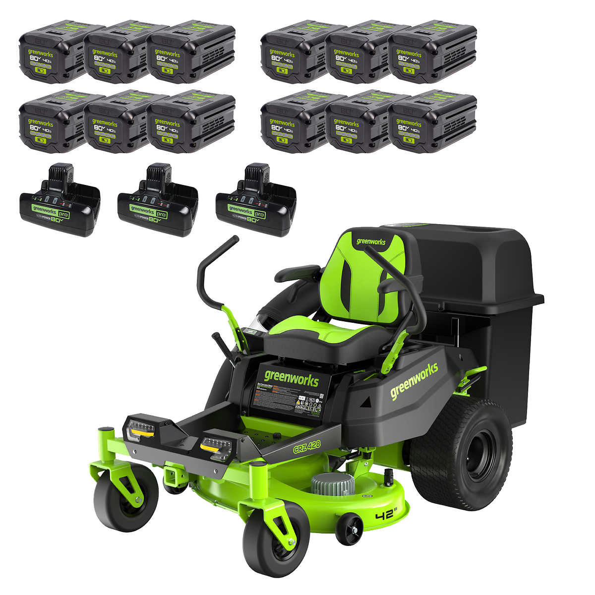 Greenworks 80V 42" Crossover Zero Turn with Bagger, 12 4AH Batteries and 3 Dual Port Rapid Chargers @ Costco $5500