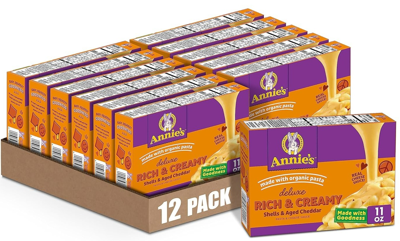 $23.46 w/ S&S: Annie's Deluxe Macaroni & Cheese with Organic Pasta, Aged Cheddar Cheese & Shells, 11 oz (Pack of 12) @ Amazon