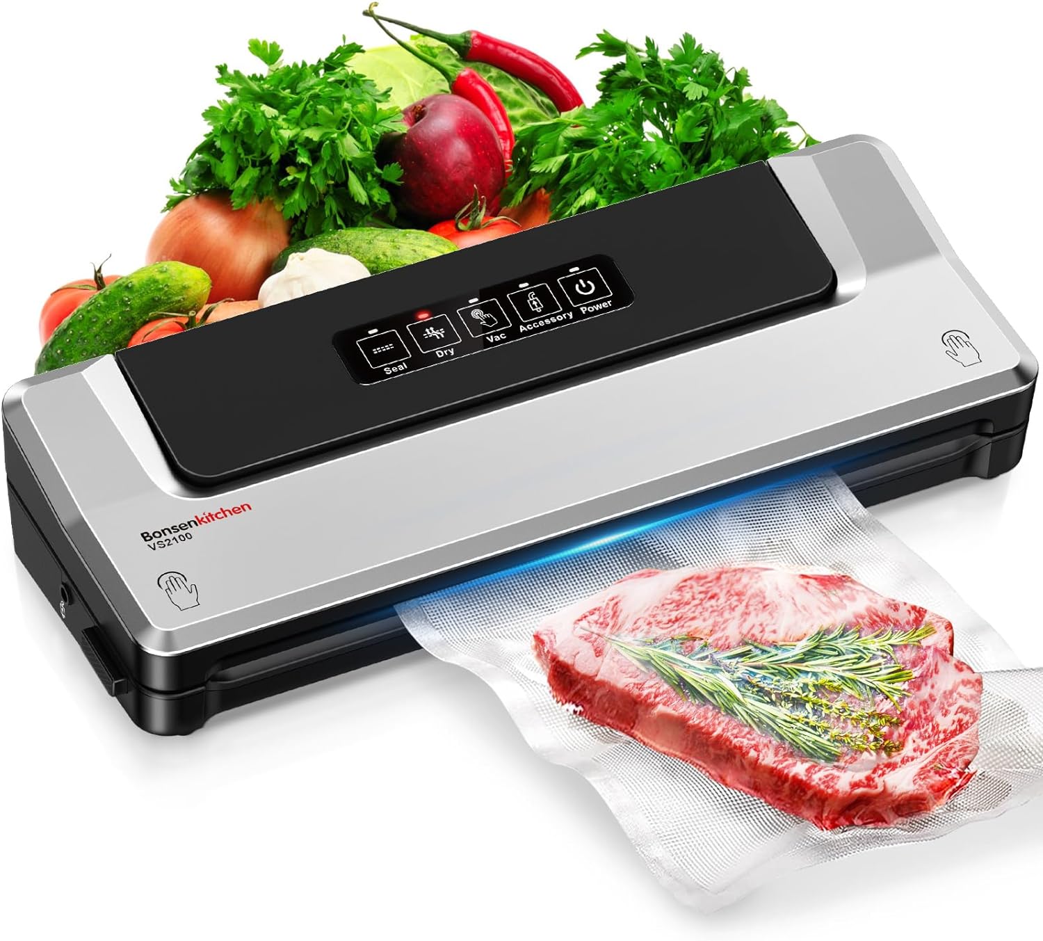 Bonsenkitchen Vacuum Sealer Machine with 5 Vacuum Seal Bags, Compact Food Sealer Machine with 5-in-1 Easy Options for Food Preservation, Air Sealer Machine with 1 Air Suc - $17.99