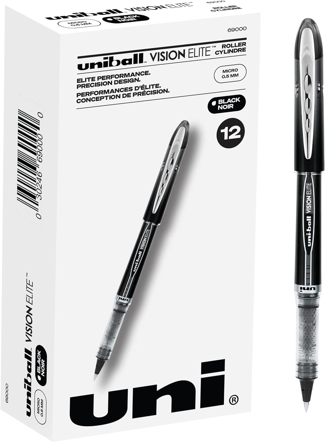 [S&S] $11.96: uniball Vision Elite Rollerball Pens with 0.5mm Fine Point Micro Tip, Black, 12 Count @ Amazon