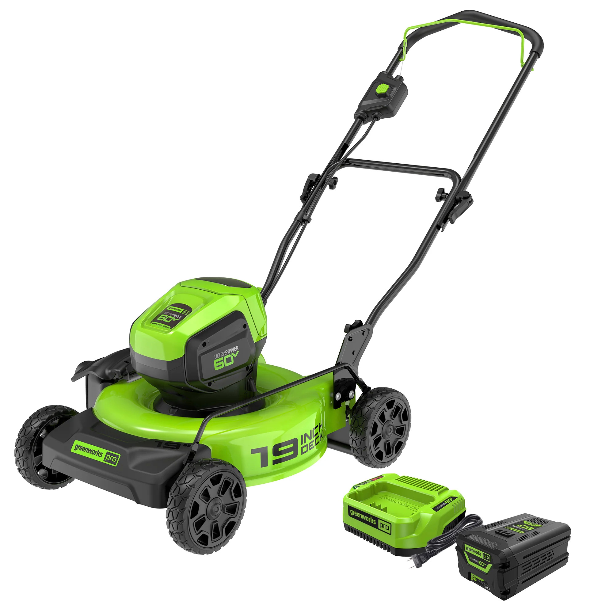 60V 19" Cordless Battery Push Lawn Mower w/ 5.0Ah Battery & Charger - $261 greenworkstools.com