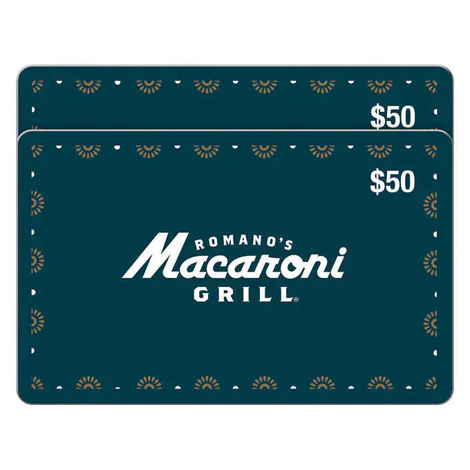 Costco Members: Romano's Macaroni Grill Two Restaurant $50 E-Gift Cards ($100 Value) $64.99