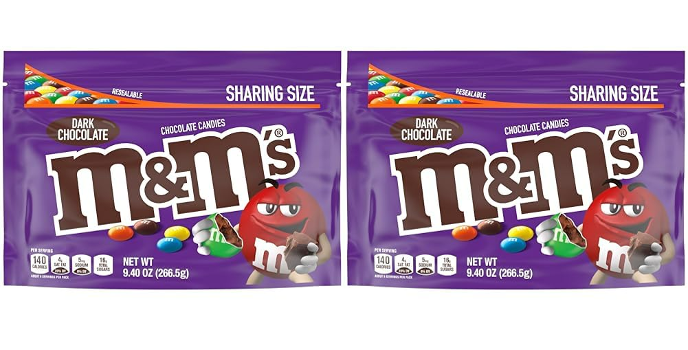 $2.98: 2-Pack 9.4oz M&M'S Dark Chocolate Candy (Sharing Size) at Amazon