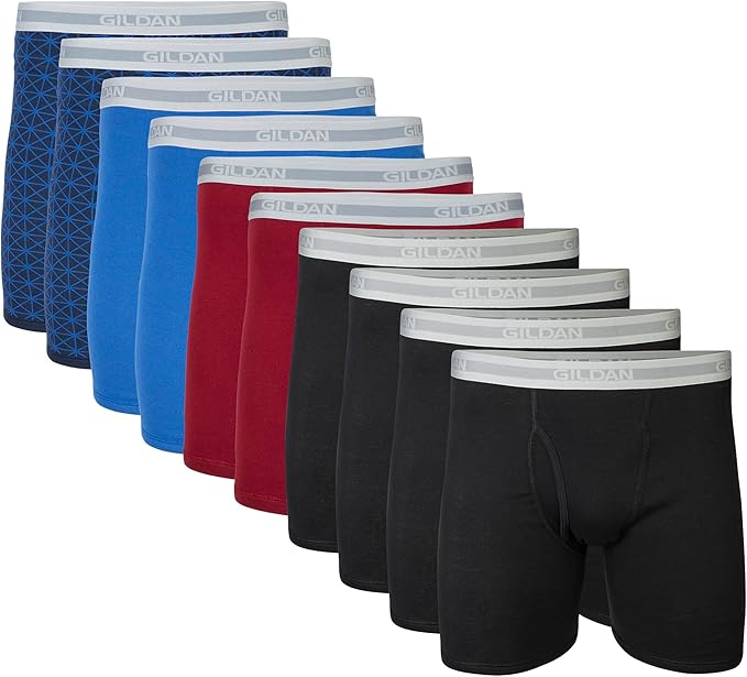 $14.99*: 10-Pack Gildan Men's Classic Length Boxer Briefs (Black/Garnet/Royal/Diamond, Small) at Amazon