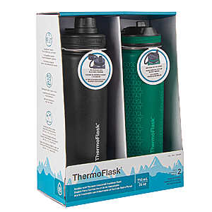 ThermoFlask 24 oz Stainless Steel Insulated Water Bottle, 2-pack