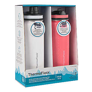 ThermoFlask 24oz Stainless Steel Insulated Water Bottles, 2-pack (Black and  Green)