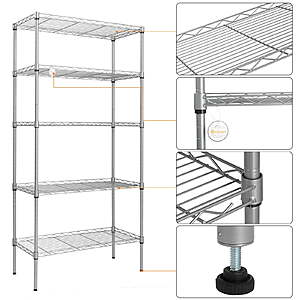 Ktaxon 5 Tier Layer 59x21x11.5 Storage Rack, Wire Shelving Adjustable Steel Storage Rack Organizer Kitchen, Black